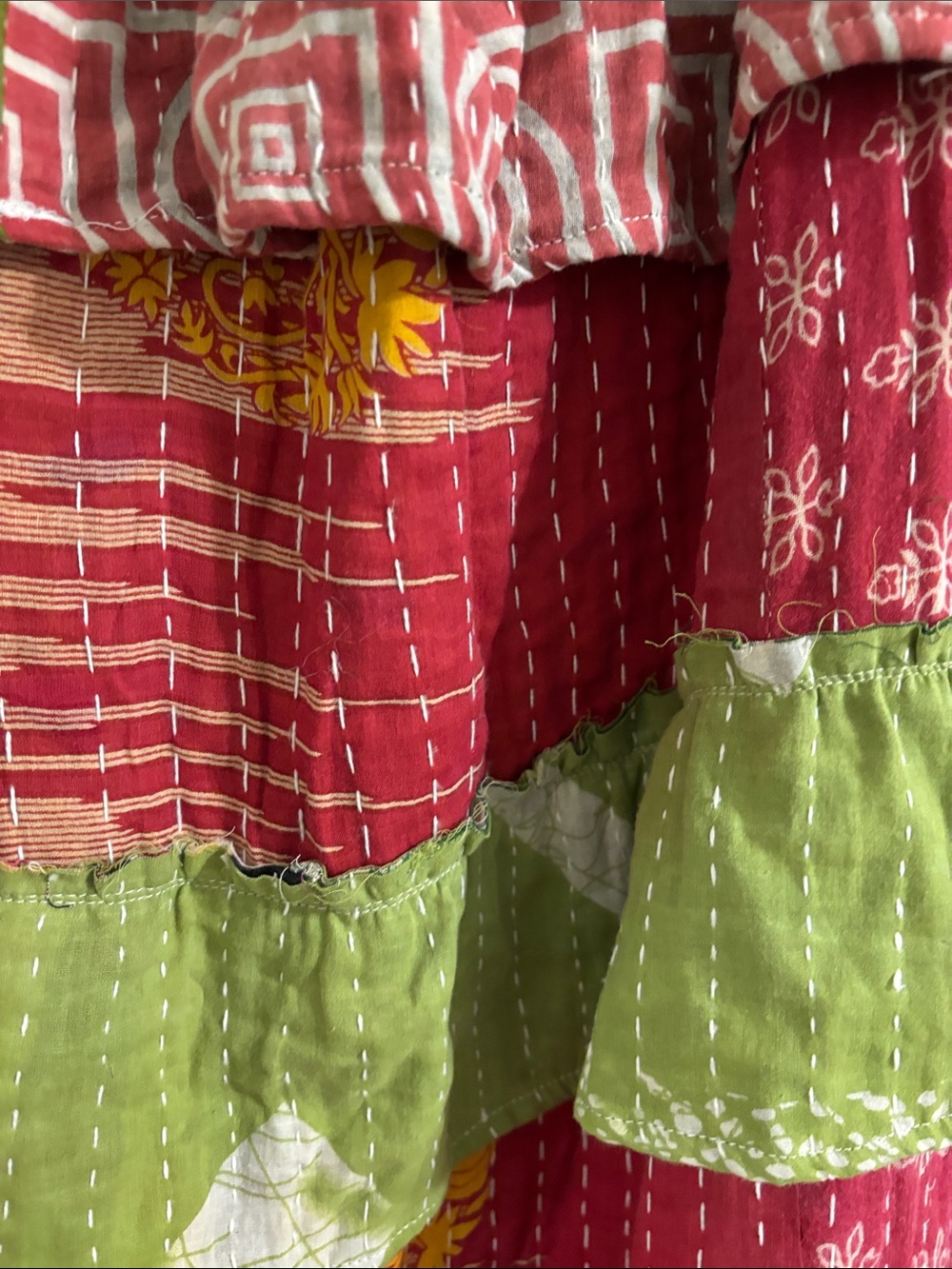Bohemian Tiered Patchwork Maxi Pants in Green & Yellow - Picture 6 of 6